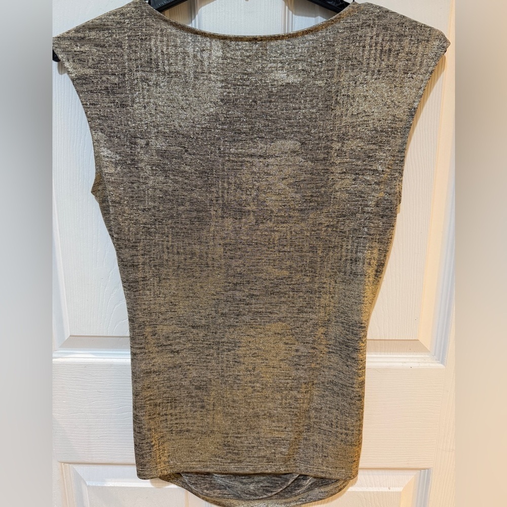 Calvin Klein Gold Ruched Sleeveless Muscle Tee gold buttons on shoulder - Picture 3 of 3
